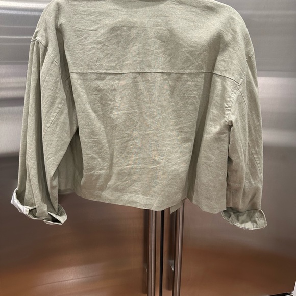 Zara Olive Green Cropped Linen Jacket - Picture 6 of 7